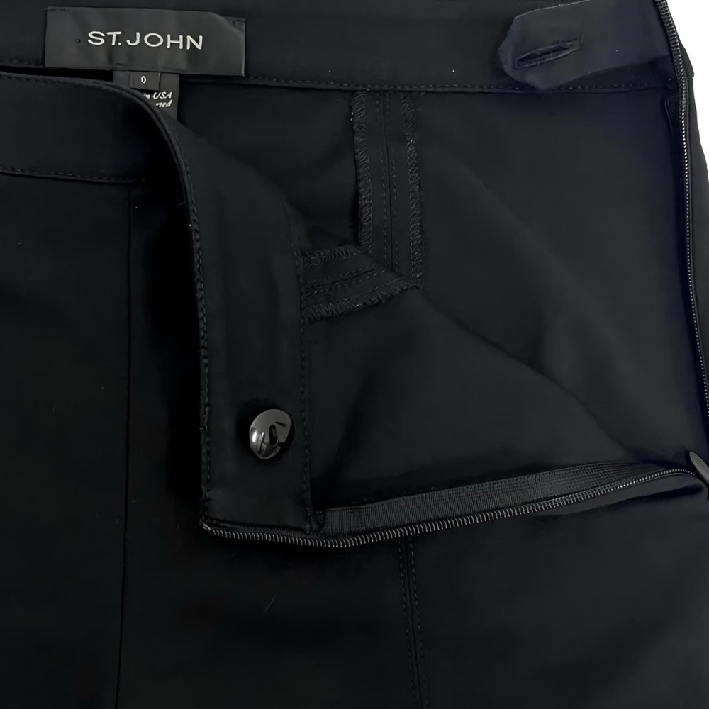 💕ST. JOHN Size 14 Seamed Ankle Zip Pants Flat Front Side Zip Crepe Black - Picture 11 of 16